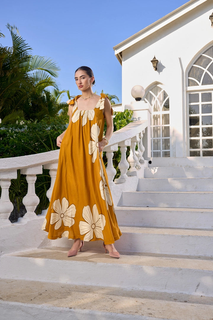 Golden Hibiscus Maxi Dress