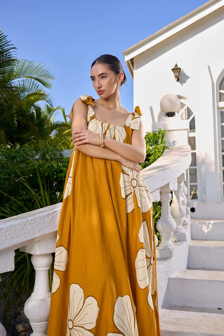Golden Hibiscus Maxi Dress