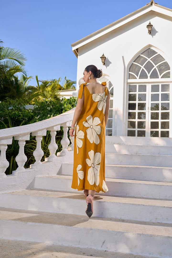 Golden Hibiscus Maxi Dress