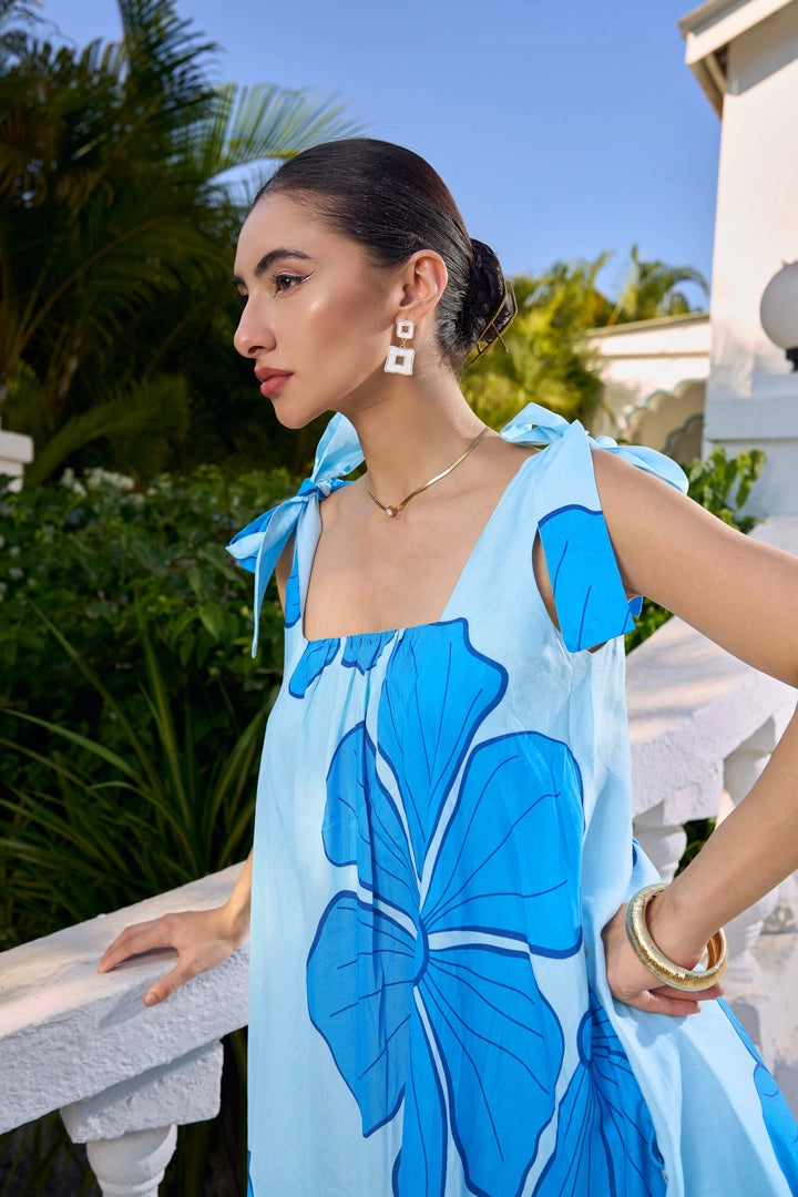 Azure Hibiscus Maxi Dress