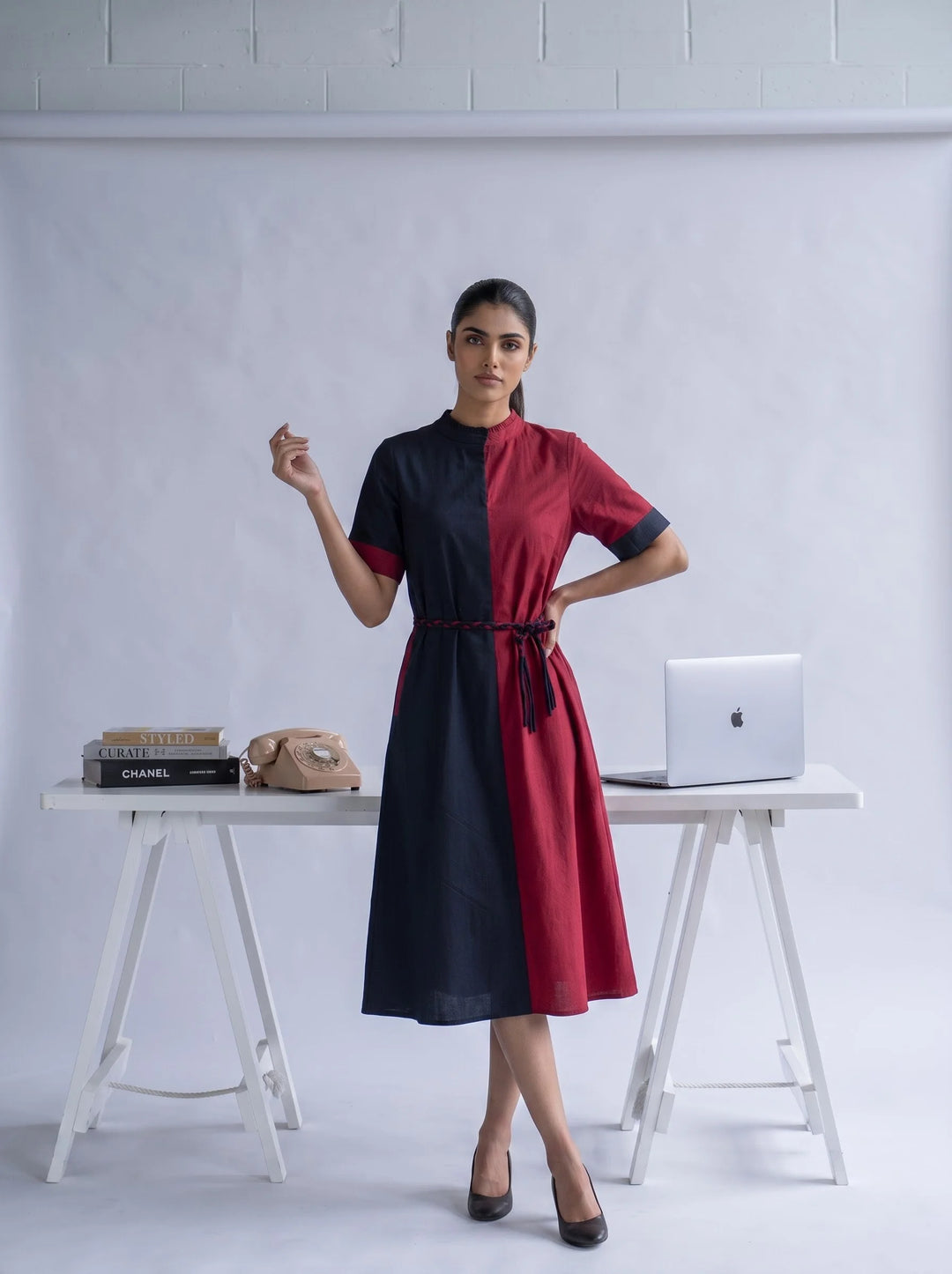 The Bisect Black Maroon Dress