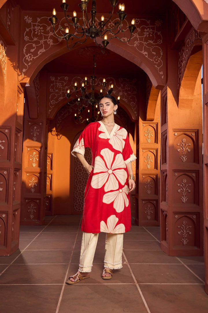 Crimson Hibiscus Kurti &amp; Pant