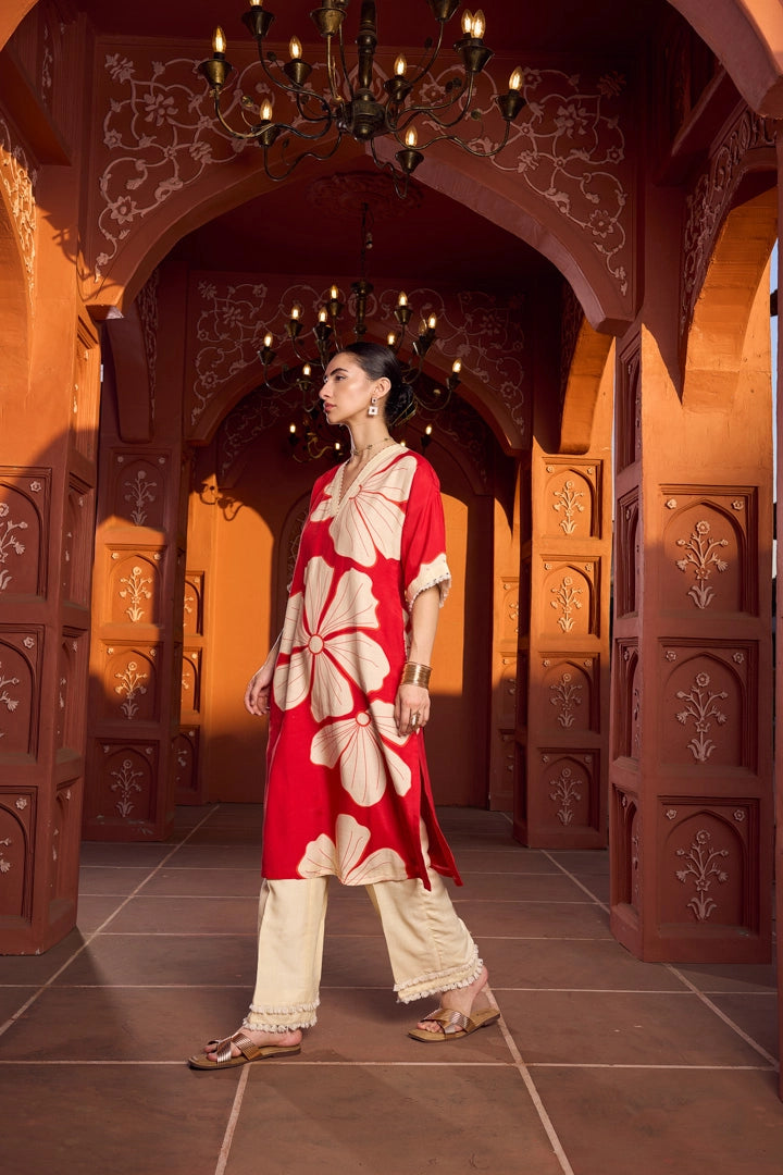Crimson Hibiscus Kurti &amp; Pant