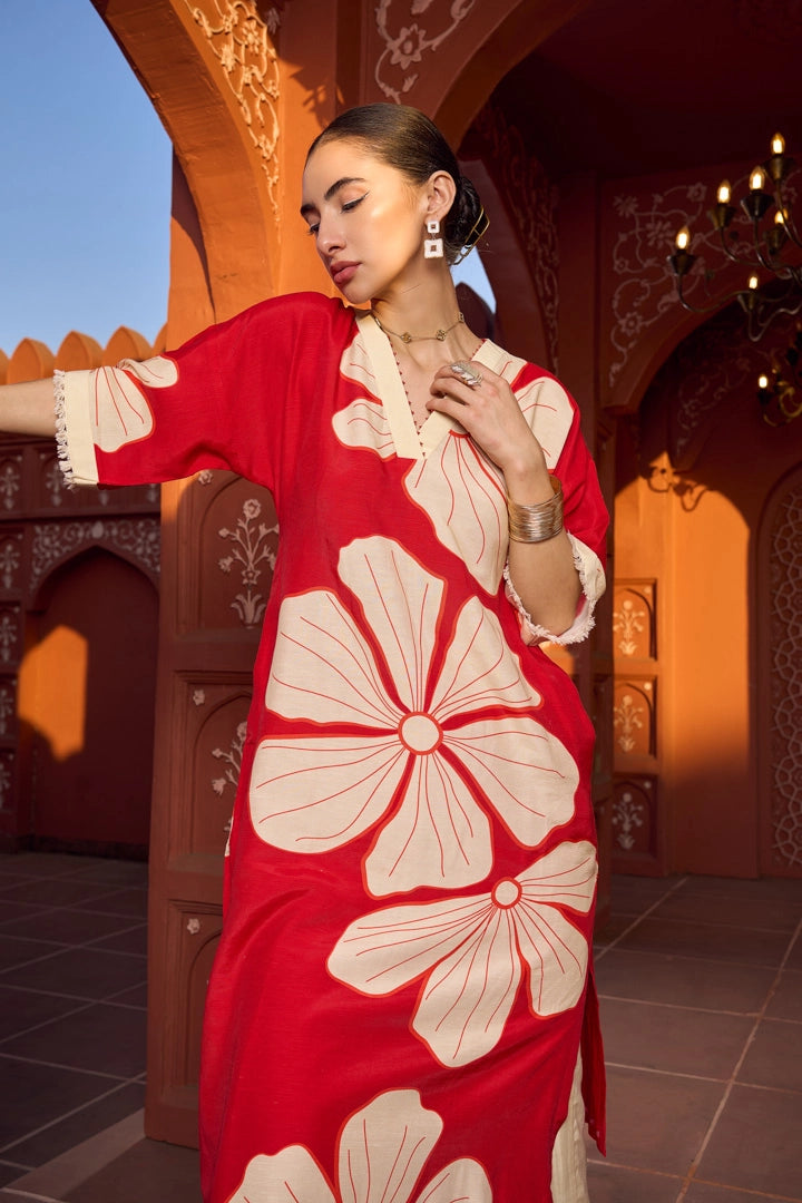 Crimson Hibiscus Kurti &amp; Pant
