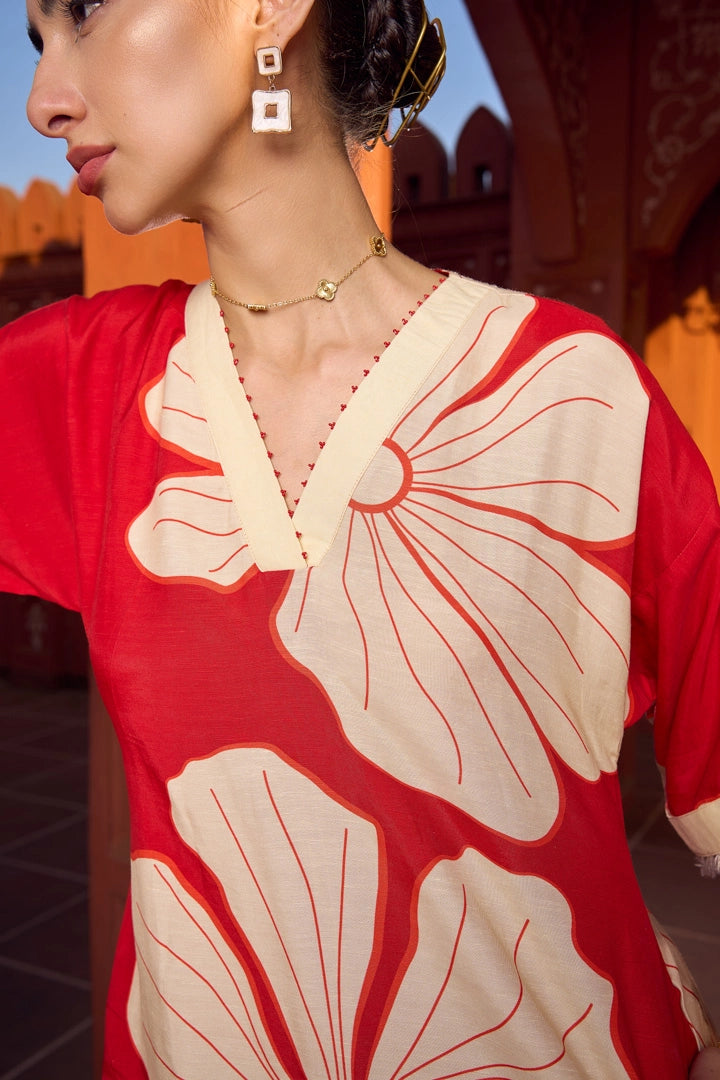 Crimson Hibiscus Kurti &amp; Pant