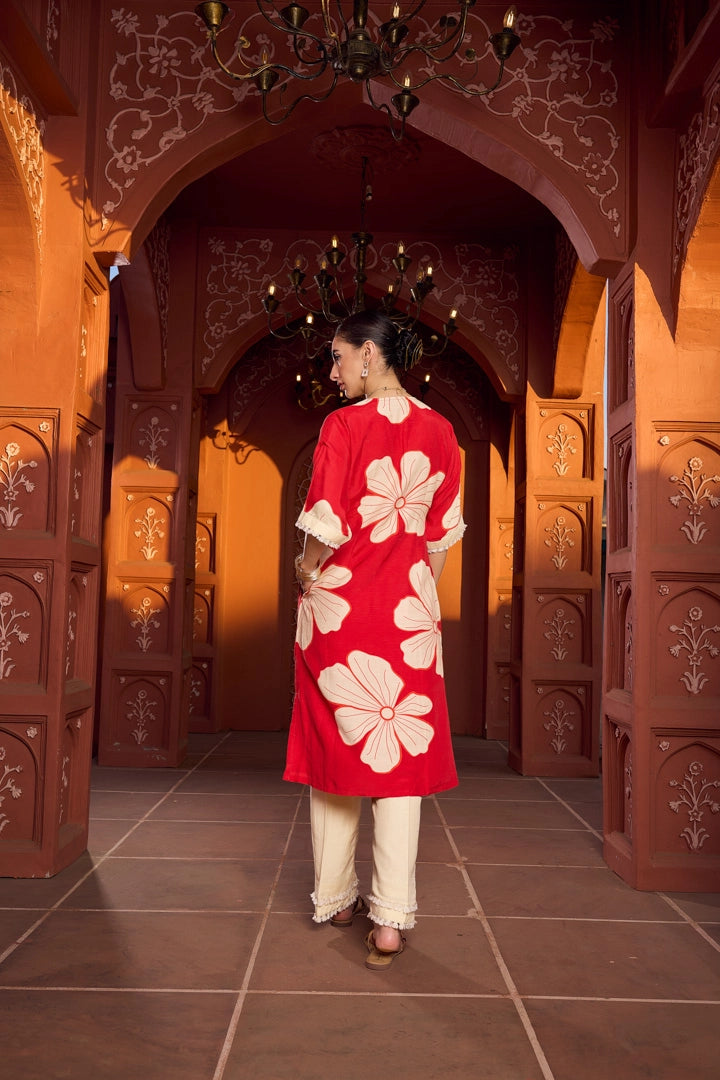Crimson Hibiscus Kurti &amp; Pant