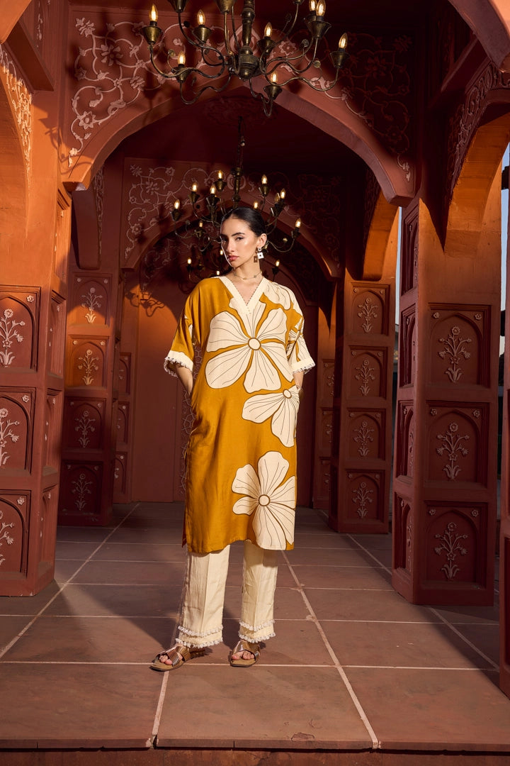 Golden Hibiscus Kurti &amp; Pant