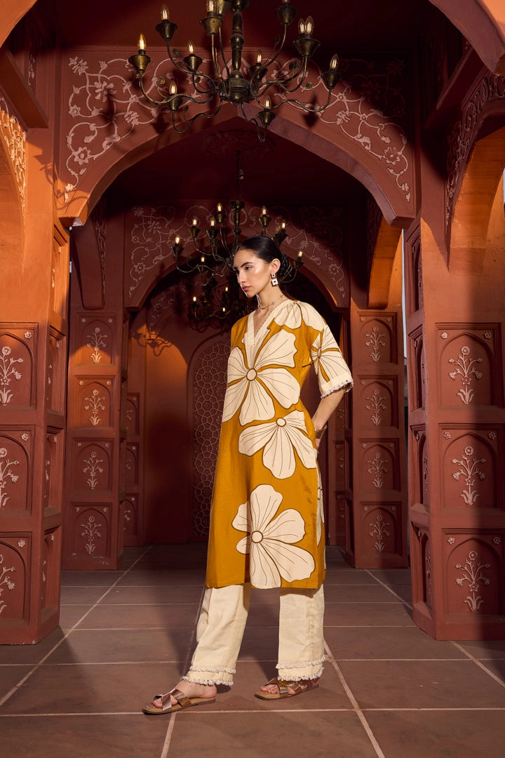 Golden Hibiscus Kurti &amp; Pant