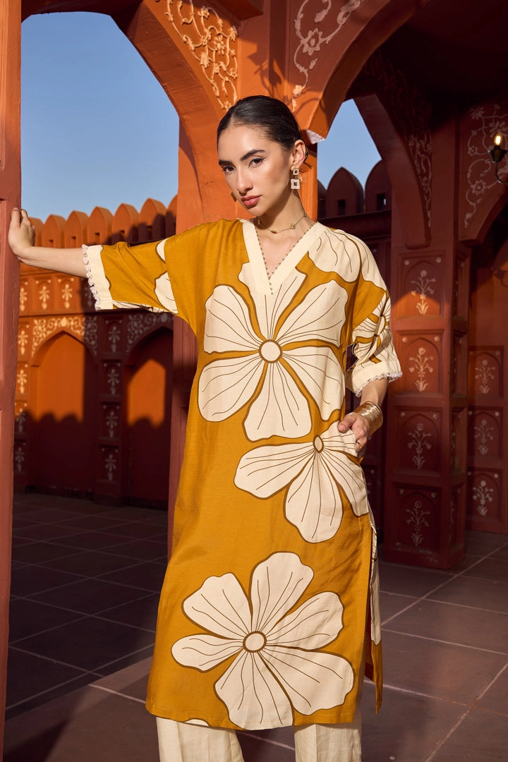 Golden Hibiscus Kurti &amp; Pant