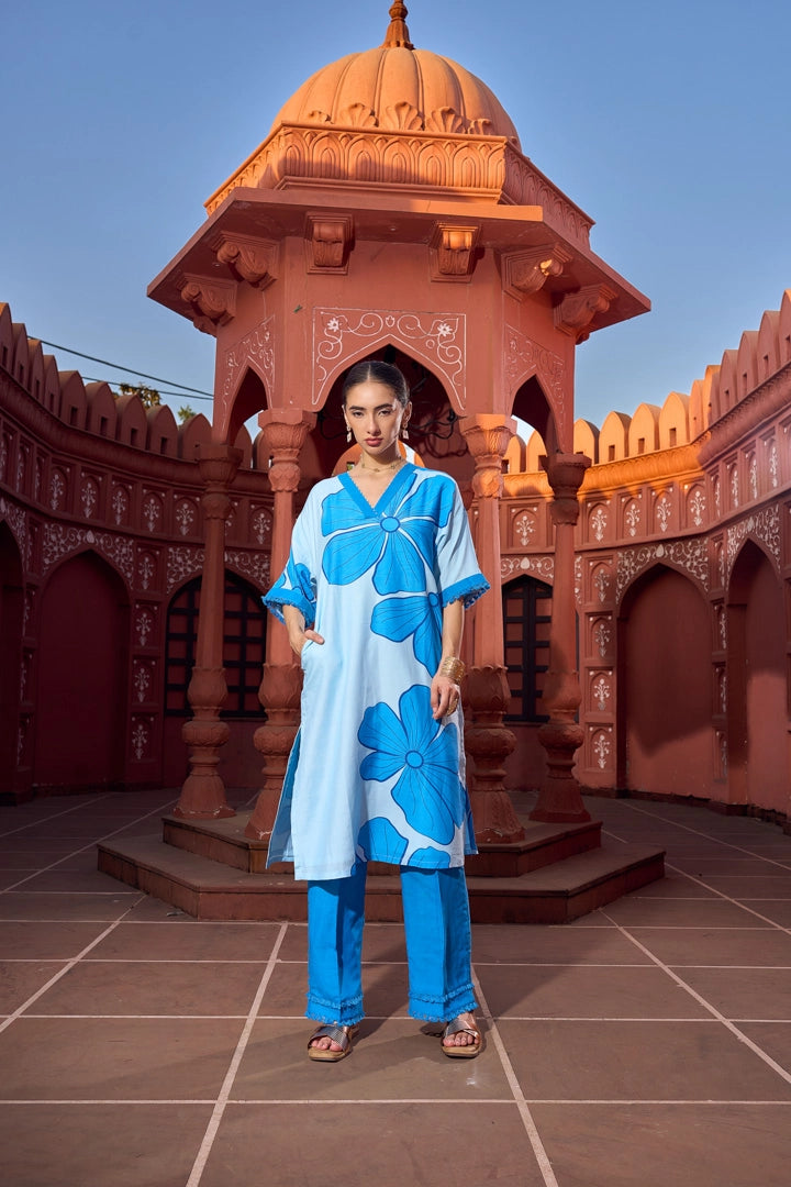 Azure Hibiscus Kurti &amp; Pant