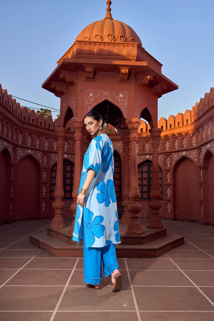 Azure Hibiscus Kurti &amp; Pant
