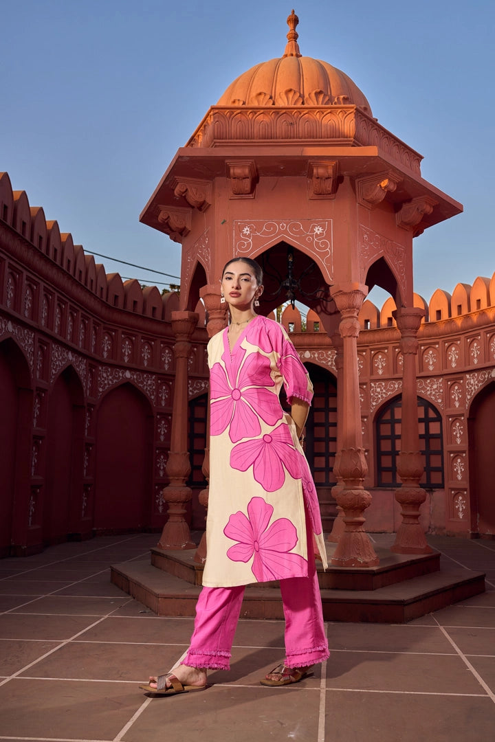 Blush Hibiscus Kurti & Pant