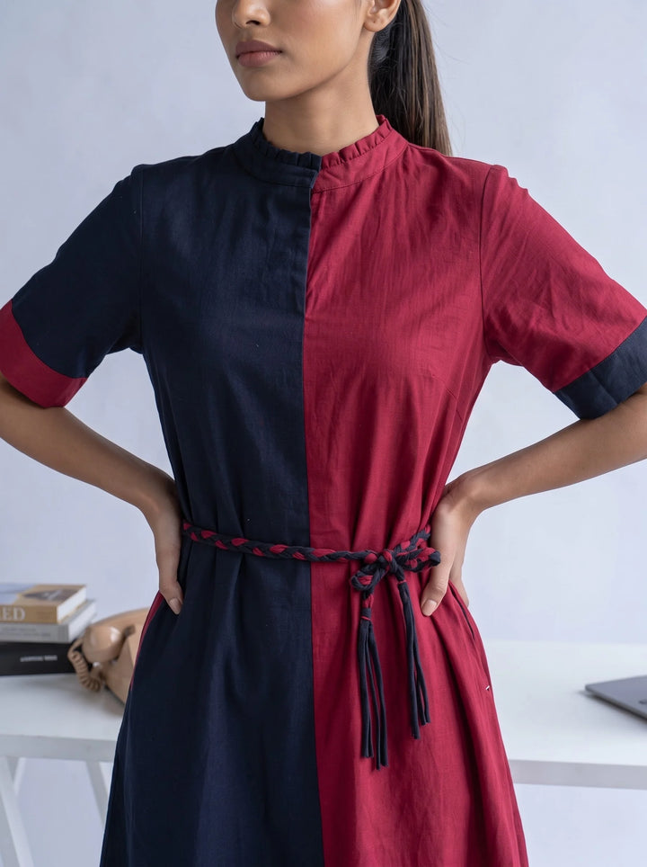 The Bisect Black Maroon Dress