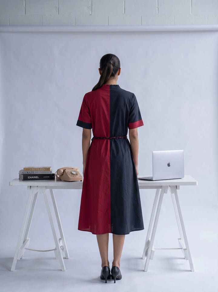 The Bisect Black Maroon Dress