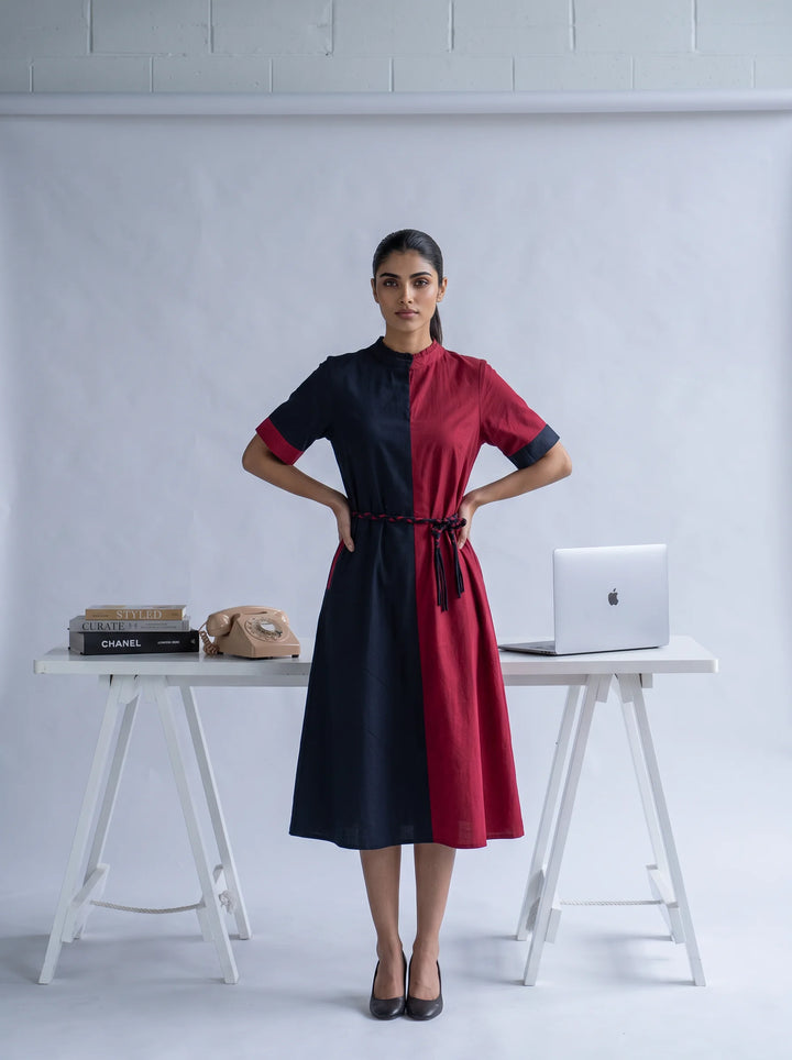 The Bisect Black Maroon Dress