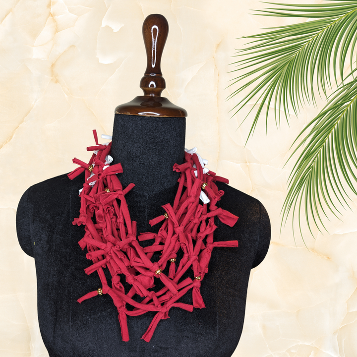 Multi Layered Knotted Necklace Red - Eco-friendly luxury resort wear Diwali offers – women's casual fashion by Sananda Basak - MAGS By Sananda Basak - Pune INDIA