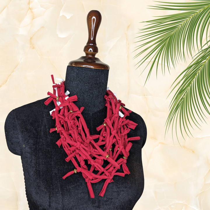 Multi Layered Knotted Necklace Red - Eco-friendly luxury resort wear Diwali offers – women's casual fashion by Sananda Basak - MAGS By Sananda Basak - Pune INDIA