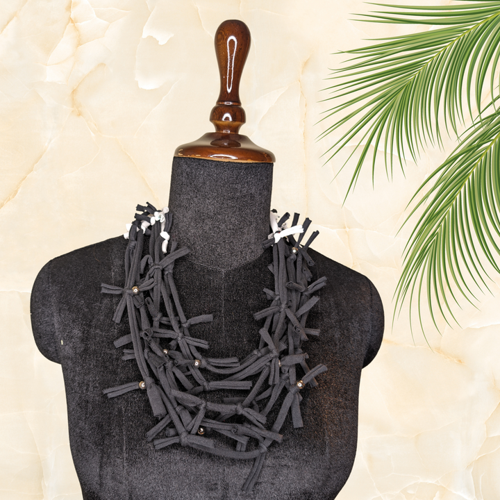 Multi Layered Knotted Necklace Black - Eco-friendly luxury resort wear offers – women's casual fashion by Sananda Basak - MAGS By Sananda Basak - Pune INDIA