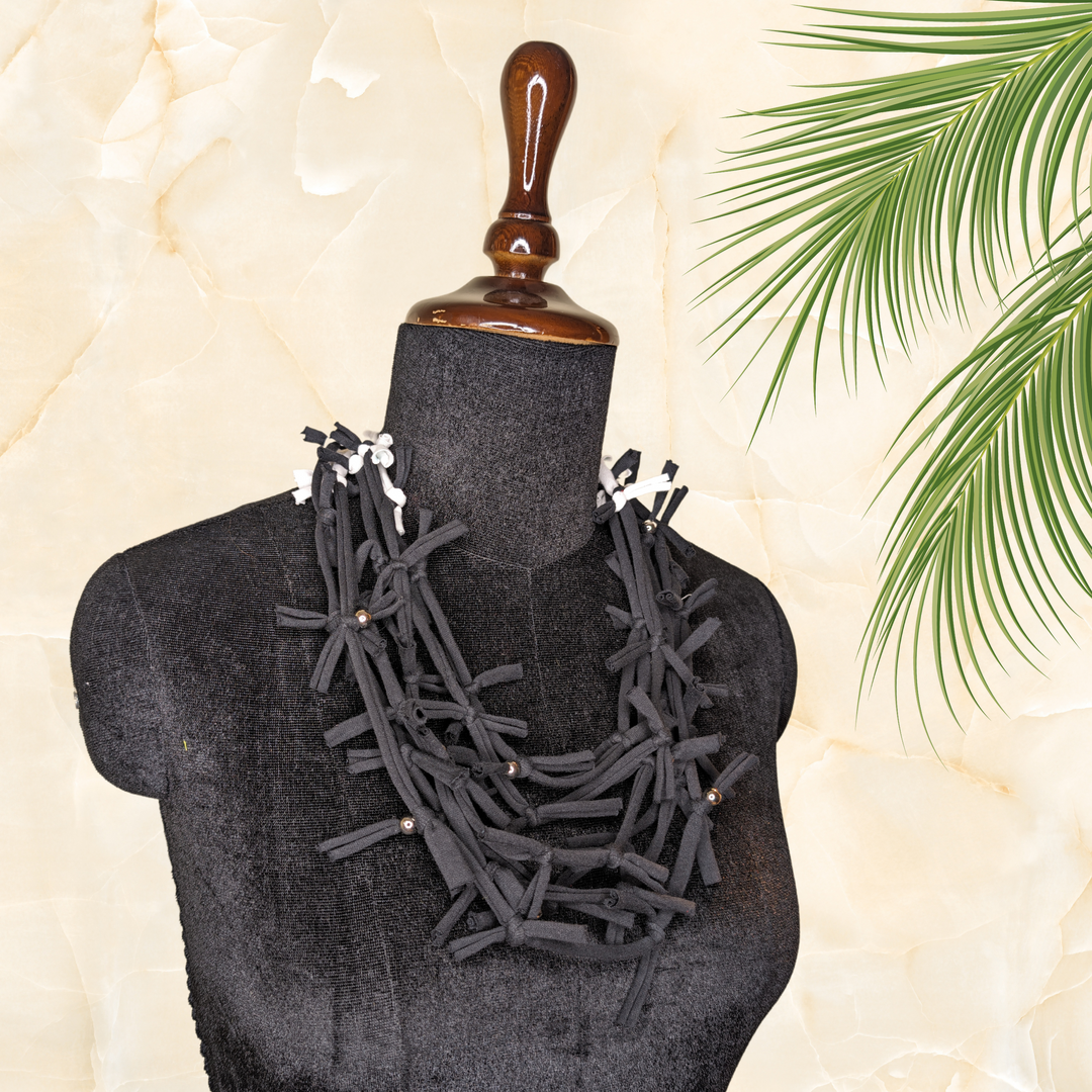 Multi Layered Knotted Necklace Black - Eco-friendly luxury resort wear offers – women's casual fashion by Sananda Basak - MAGS By Sananda Basak - Pune INDIA