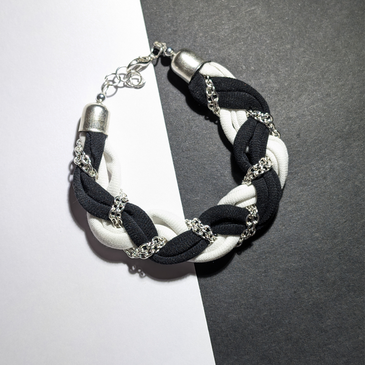 Black & White Braided Bracelet - Eco-friendly luxury resort wear Diwali offers – women's casual fashion by Sananda Basak - MAGS By Sananda Basak - Pune INDIA