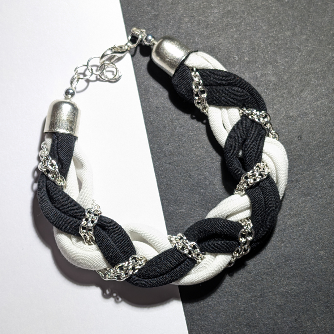 Black & White Braided Bracelet - Eco-friendly luxury resort wear Diwali offers – women's casual fashion by Sananda Basak - MAGS By Sananda Basak - Pune INDIA