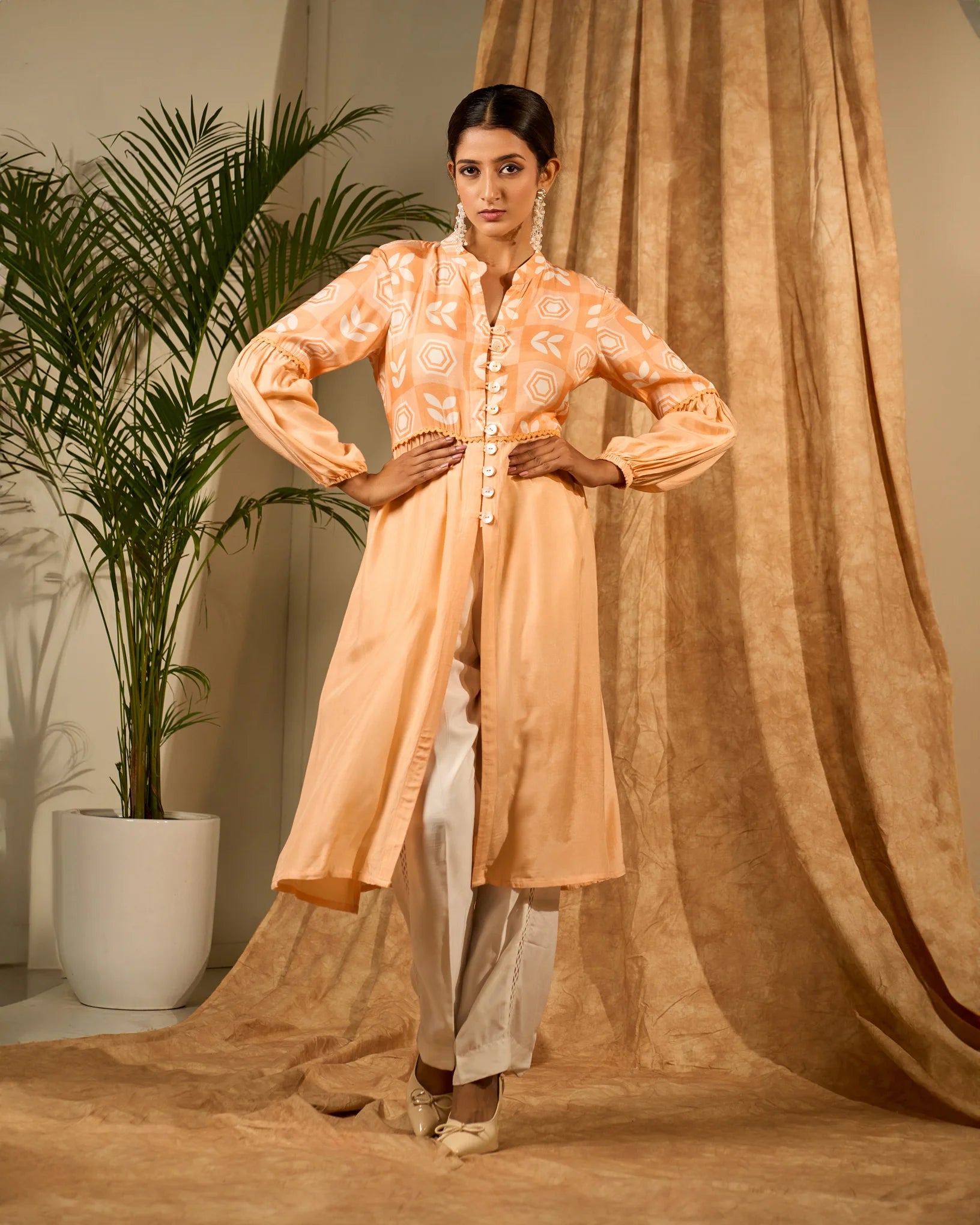 Apricot Delight Long Jacket - MAGS By Sananda Basak - A Sustainable Fashion Brand
