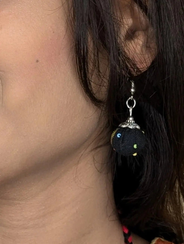 Black Ikat Pendent Necklace With Earring - MAGS By Sananda Basak - A Sustainable Fashion Brand