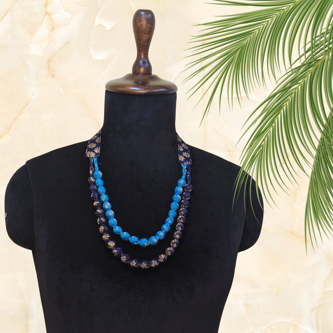 Brocade Two Layered Necklace With Earring - Eco-friendly luxury resort wear Diwali offers – women's casual fashion by Sananda Basak - MAGS By Sananda Basak - Pune INDIA