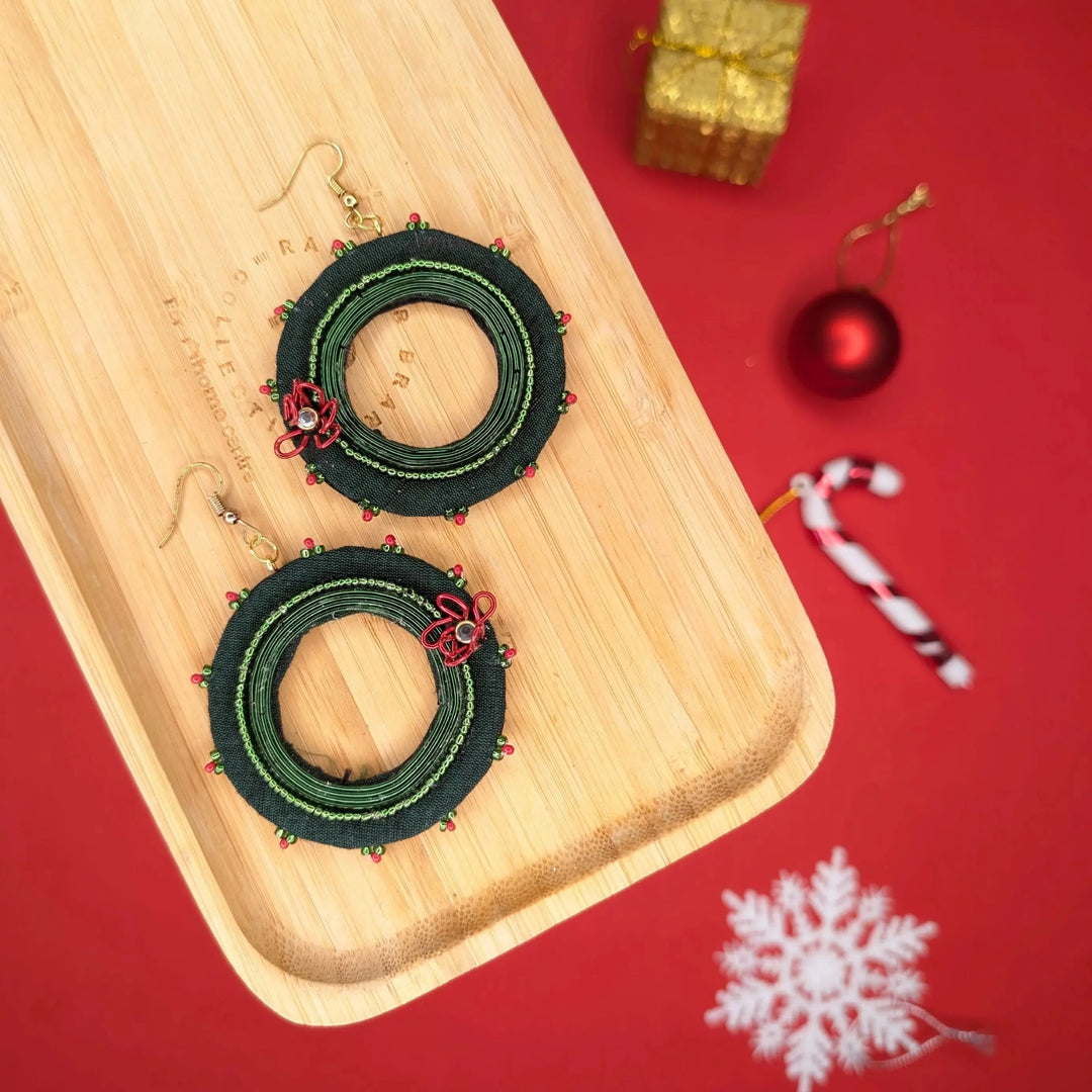 Christmas Wreath Earring - MAGS By Sananda Basak - A Sustainable Fashion Brand