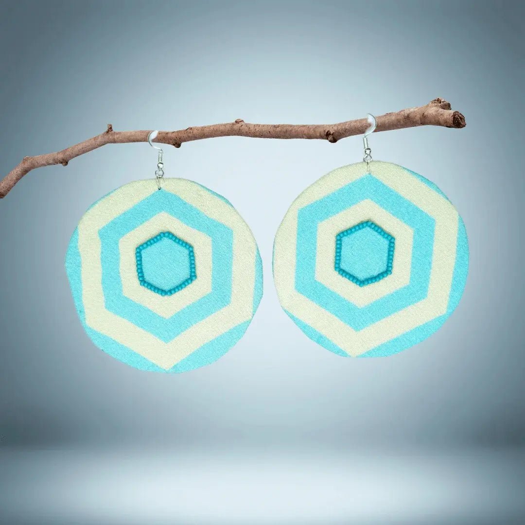 Cream Blue Circle Dangler - MAGS By Sananda Basak - A Sustainable Fashion Brand