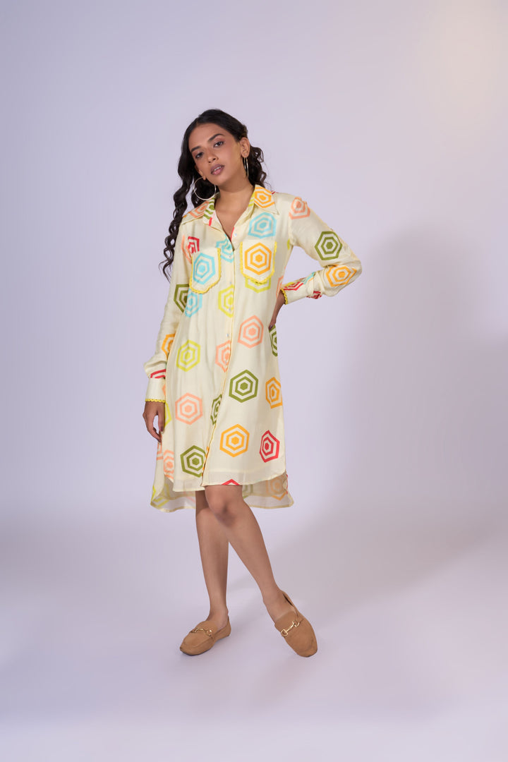 Amber Waves Shirt Dress - Eco-friendly luxury resort wear Diwali offers – women's casual fashion by Sananda Basak - MAGS By Sananda Basak - Pune INDIA