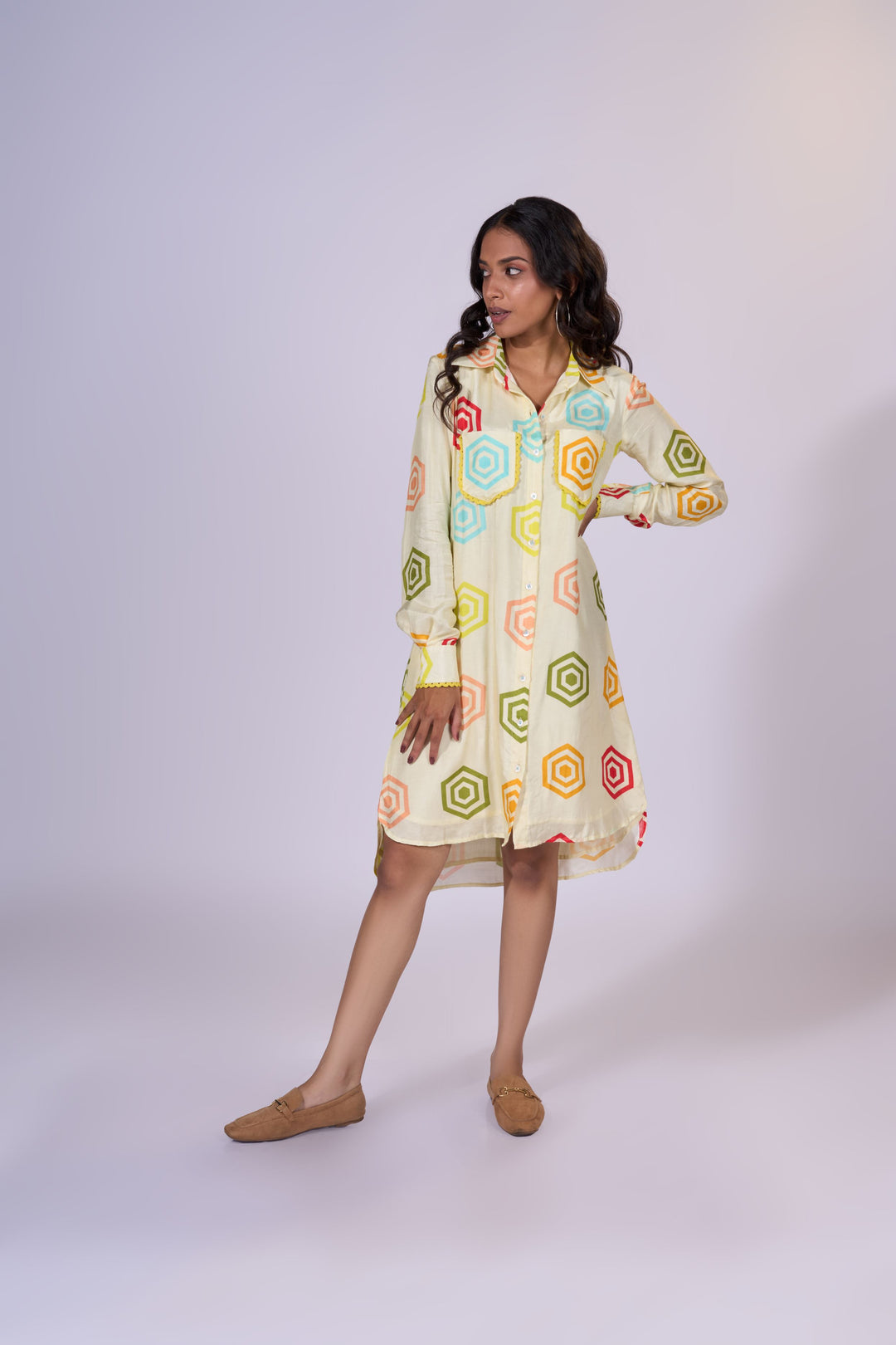 Amber Waves Shirt Dress - Eco-friendly luxury resort wear Diwali offers – women's casual fashion by Sananda Basak - MAGS By Sananda Basak - Pune INDIA