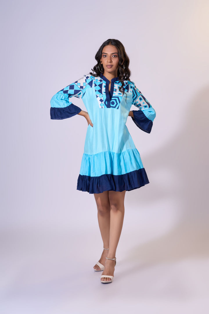 Azure Tiles Flare Dress - LUXURY RESORT CASUALS - MAGS By Sananda Basak - Pune INDIA