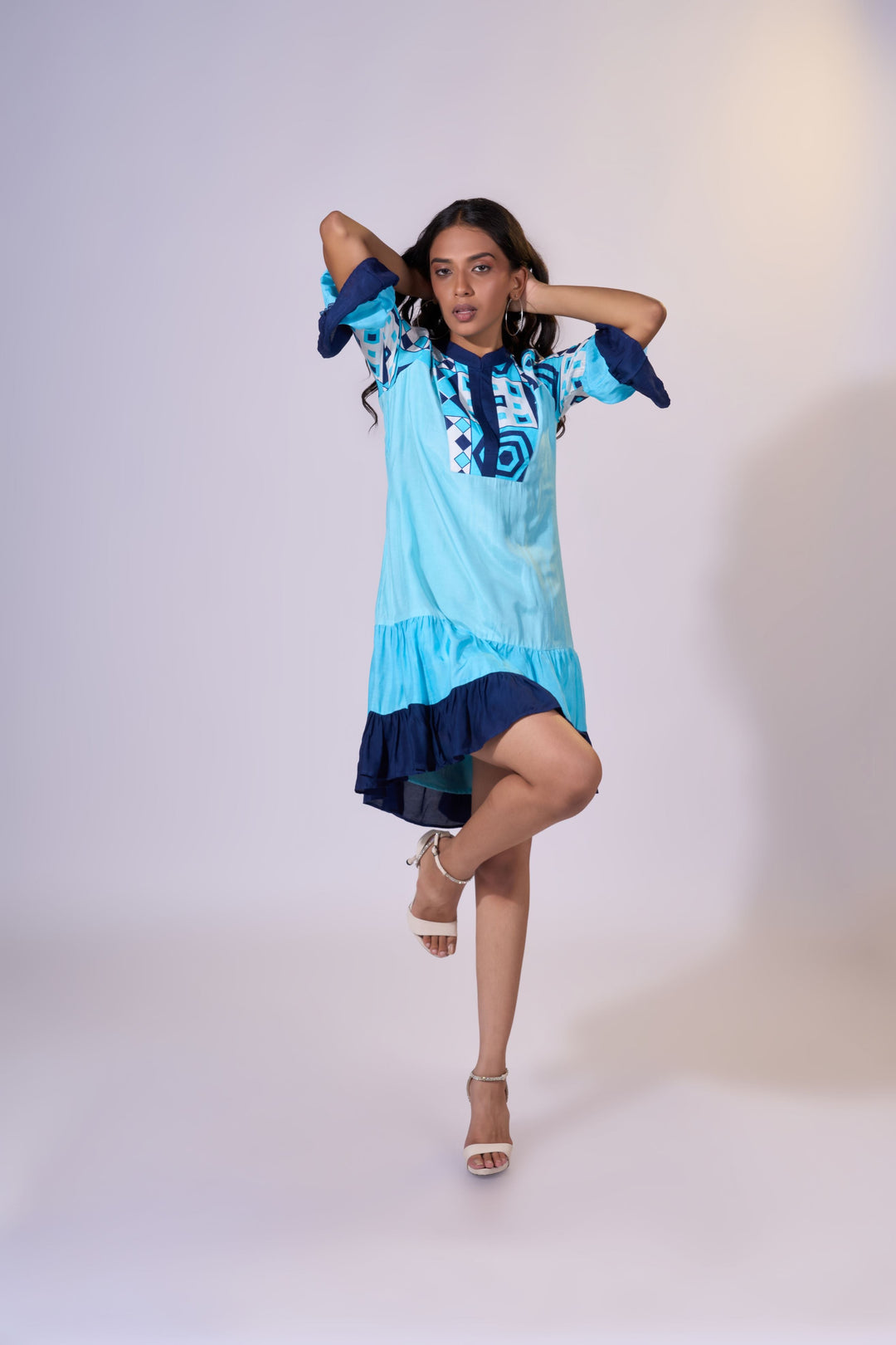 Azure Tiles Flare Dress - LUXURY RESORT CASUALS - MAGS By Sananda Basak - Pune INDIA