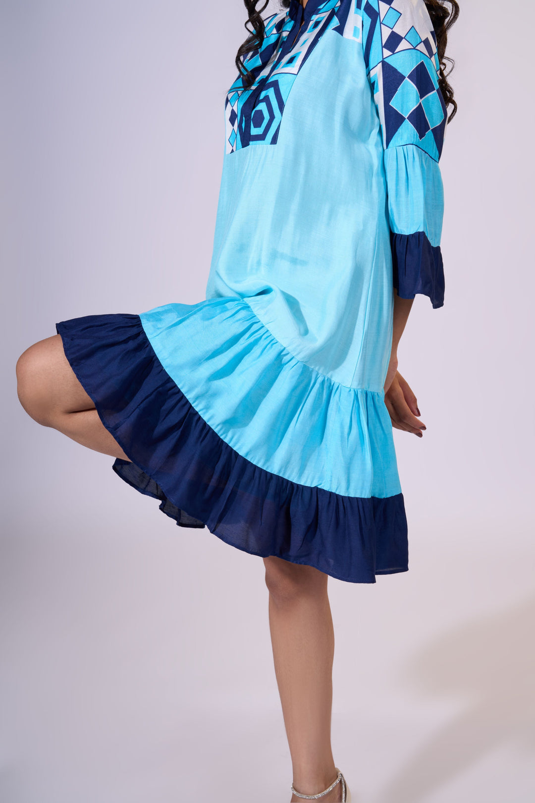 Azure Tiles Flare Dress - LUXURY RESORT CASUALS SUSTAINABLE FABRICS - MAGS By Sananda Basak - Pune INDIA