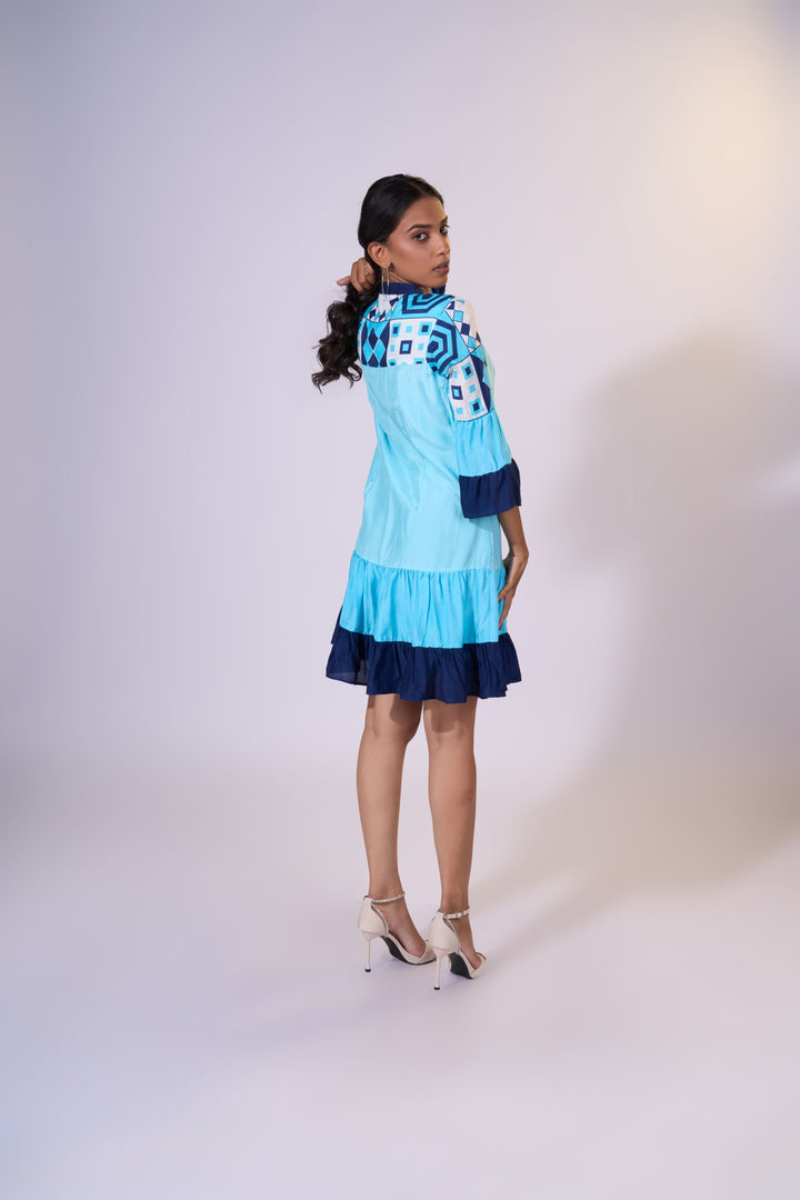 Azure Tiles Flare Dress - LUXURY RESORT CASUALS - MAGS By Sananda Basak - Pune INDIA