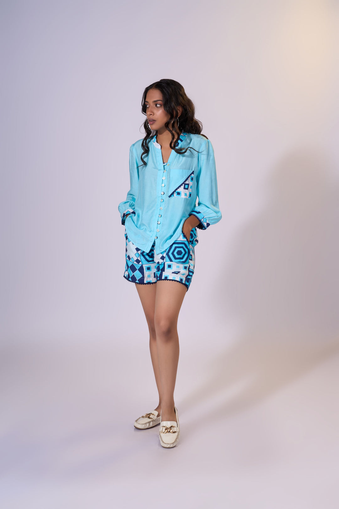 Skyfall Blue Shirt - Eco-friendly luxury resort wear Diwali offers – women's casual fashion by Sananda Basak - MAGS By Sananda Basak - Pune INDIA