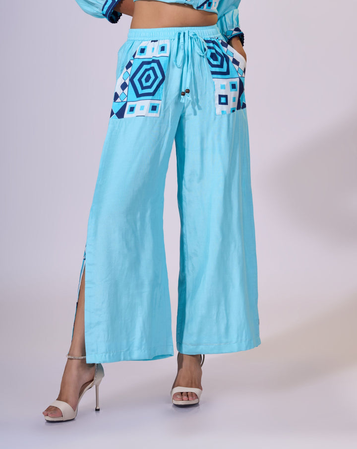 Blue Lagoon Pants - Eco-friendly luxury resort wear Diwali offers – women's casual fashion by Sananda Basak - MAGS By Sananda Basak - Pune INDIA