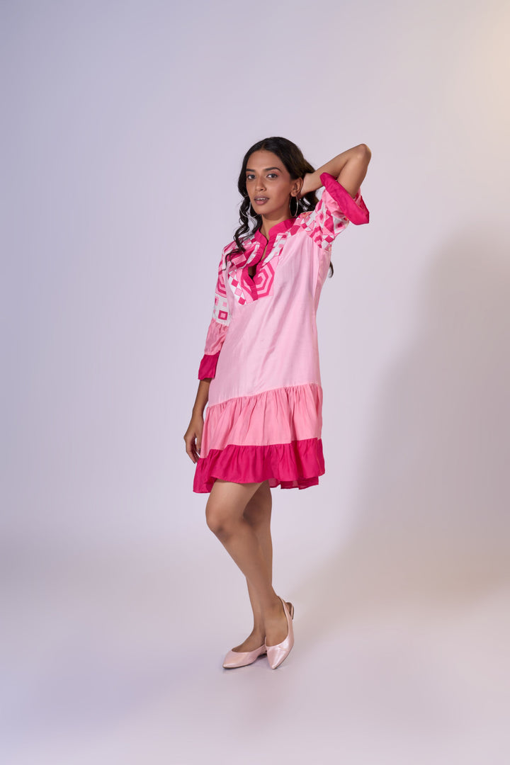 Rosy Mirage Flare Dress - Eco-friendly luxury resort wear Diwali offers – women's casual fashion by Sananda Basak - MAGS By Sananda Basak - Pune INDIA