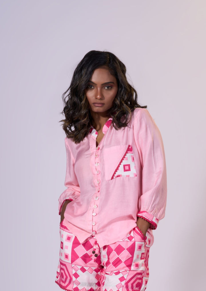 Blush Blossom Shirt - Eco-friendly luxury resort wear Diwali offers – women's casual fashion by Sananda Basak - MAGS By Sananda Basak - Pune INDIA