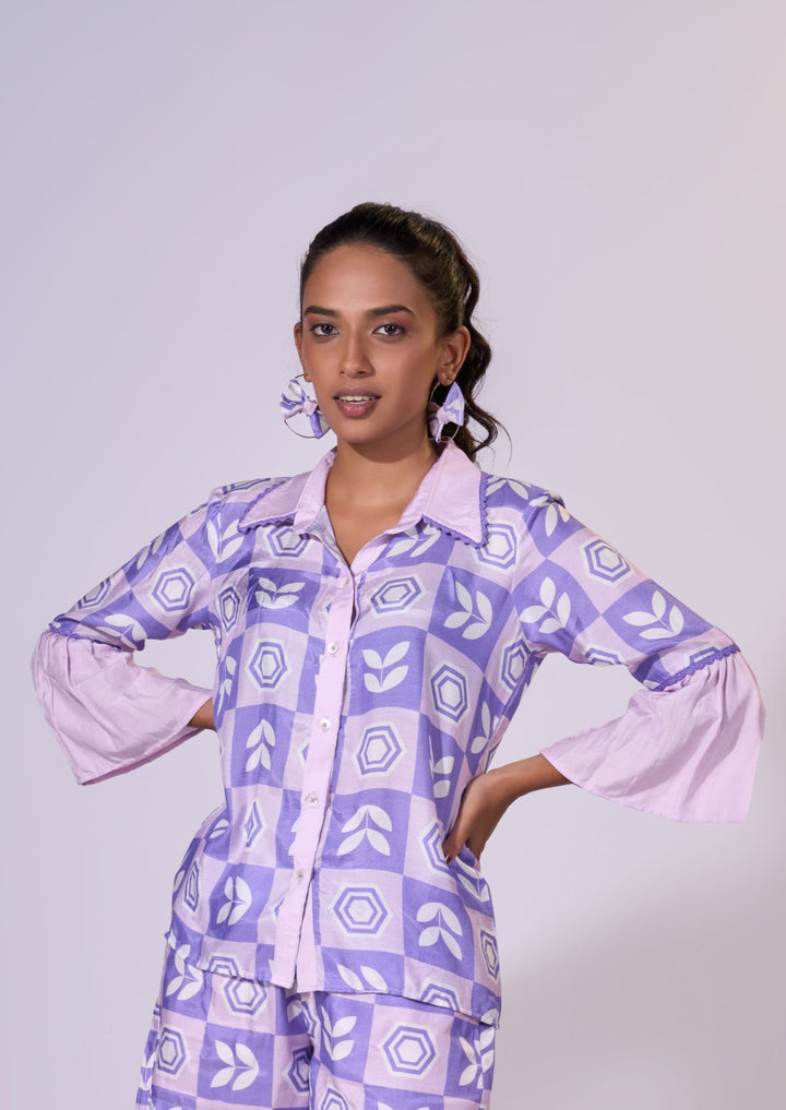 Purple Haze Shorts Set - Eco-friendly luxury resort wear Diwali offers – women's casual fashion by Sananda Basak - MAGS By Sananda Basak - Pune INDIA