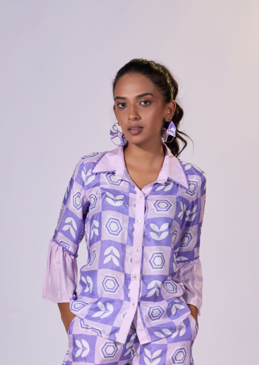 Purple Haze Frilled Shirt - LUXURY RESORT CASUALS SUSTAINABLE FABRICS - MAGS By Sananda Basak - Pune INDIA