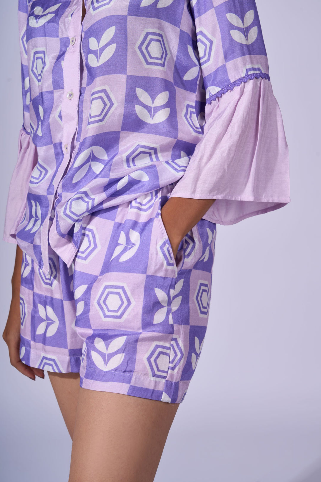 Lilac Charm Shorts - LUXURY RESORT CASUALS SUSTAINABLE FABRICS - MAGS By Sananda Basak - Pune INDIA