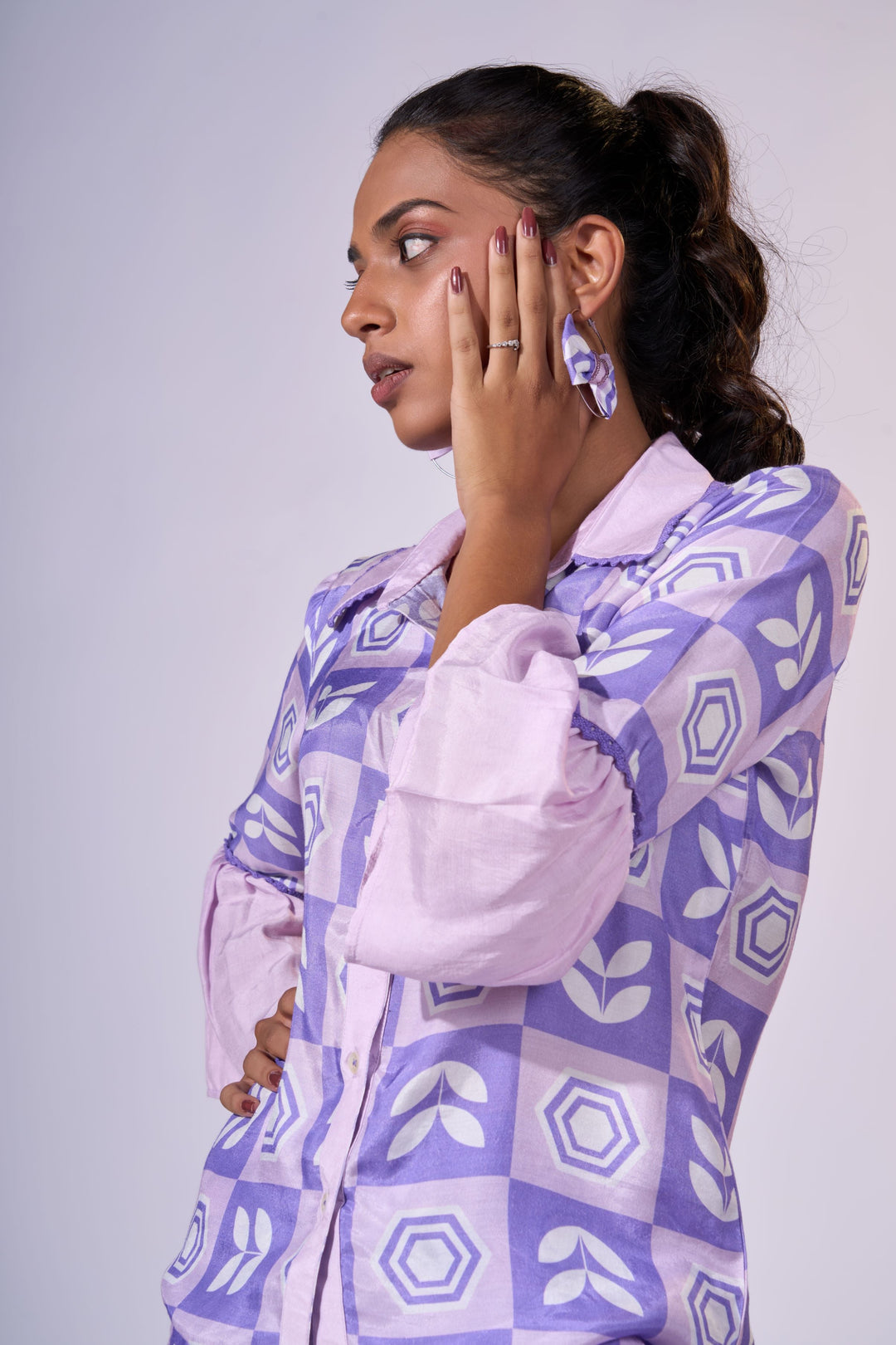 Purple Haze Frilled Shirt - LUXURY RESORT CASUALS SUSTAINABLE FABRICS - MAGS By Sananda Basak - Pune INDIA