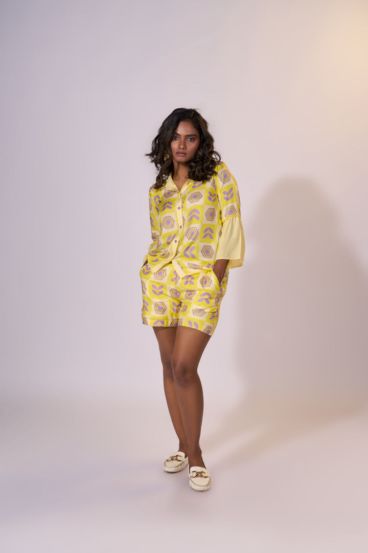 Golden Horizon Shorts Set - Eco-friendly luxury resort wear Diwali offers – women's casual fashion by Sananda Basak - MAGS By Sananda Basak - Pune INDIA