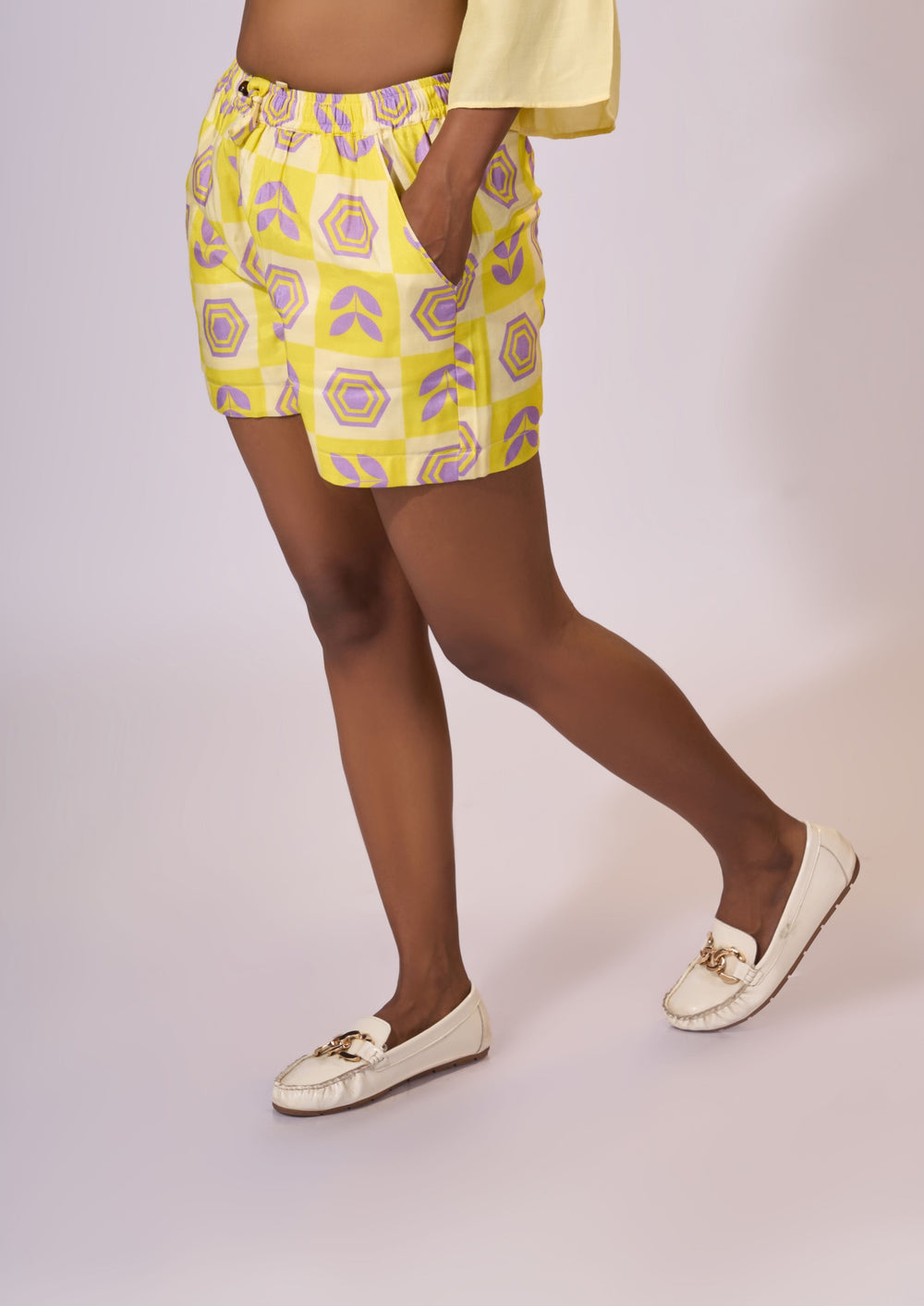 Golden Aura Shorts - Eco-friendly luxury resort wear Diwali offers – women's casual fashion by Sananda Basak - MAGS By Sananda Basak - Pune INDIA