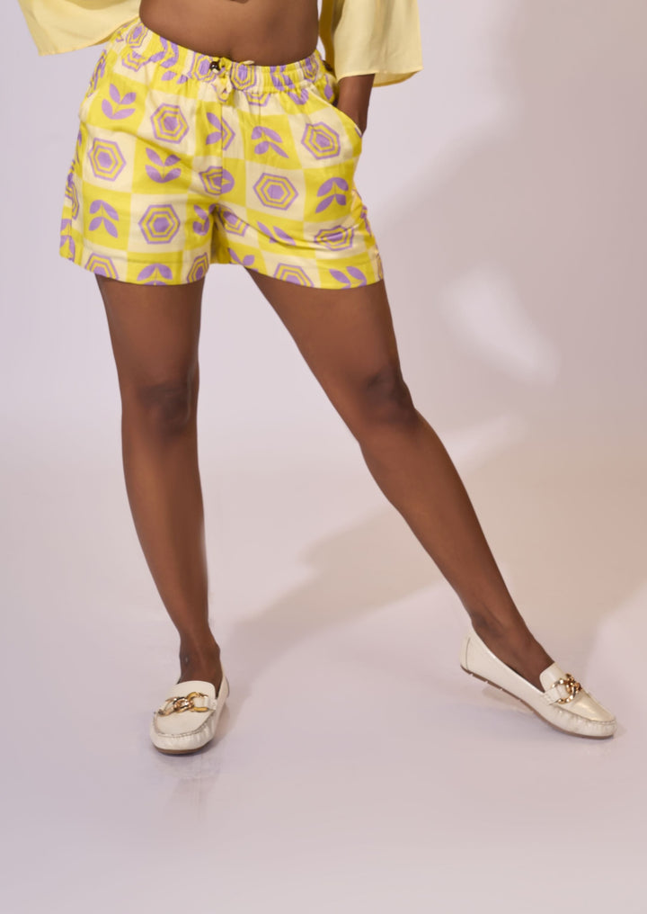 Golden Aura Shorts - Eco-friendly luxury resort wear Diwali offers – women's casual fashion by Sananda Basak - MAGS By Sananda Basak - Pune INDIA