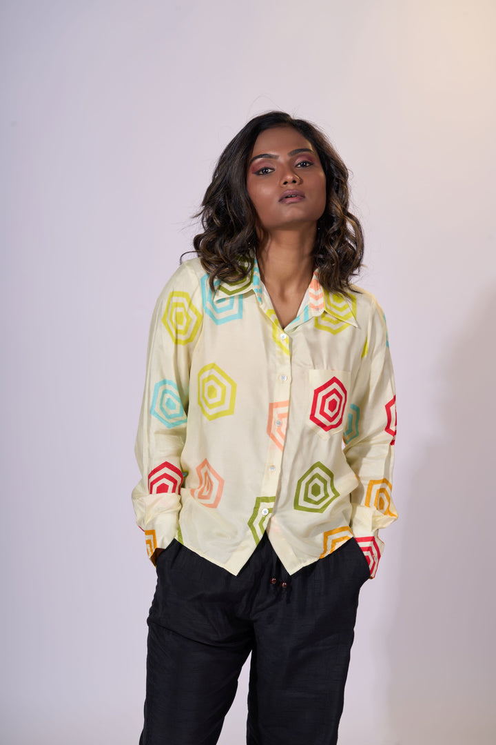 Golden Dawn Formal Shirt - Eco-friendly luxury resort wear Diwali offers – women's casual fashion by Sananda Basak - MAGS By Sananda Basak - Pune INDIA