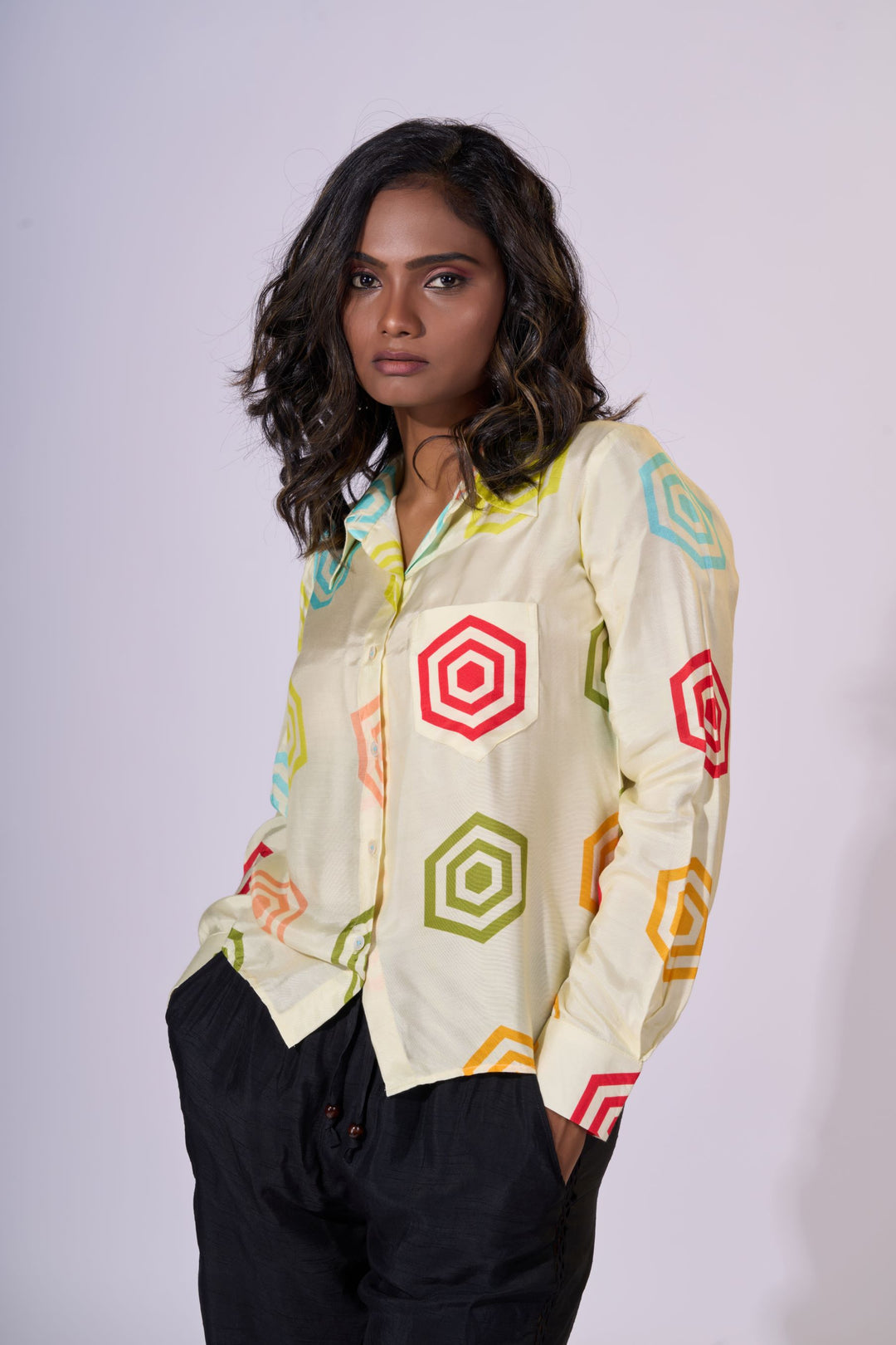 Golden Dawn Formal Shirt - Eco-friendly luxury resort wear Diwali offers – women's casual fashion by Sananda Basak - MAGS By Sananda Basak - Pune INDIA