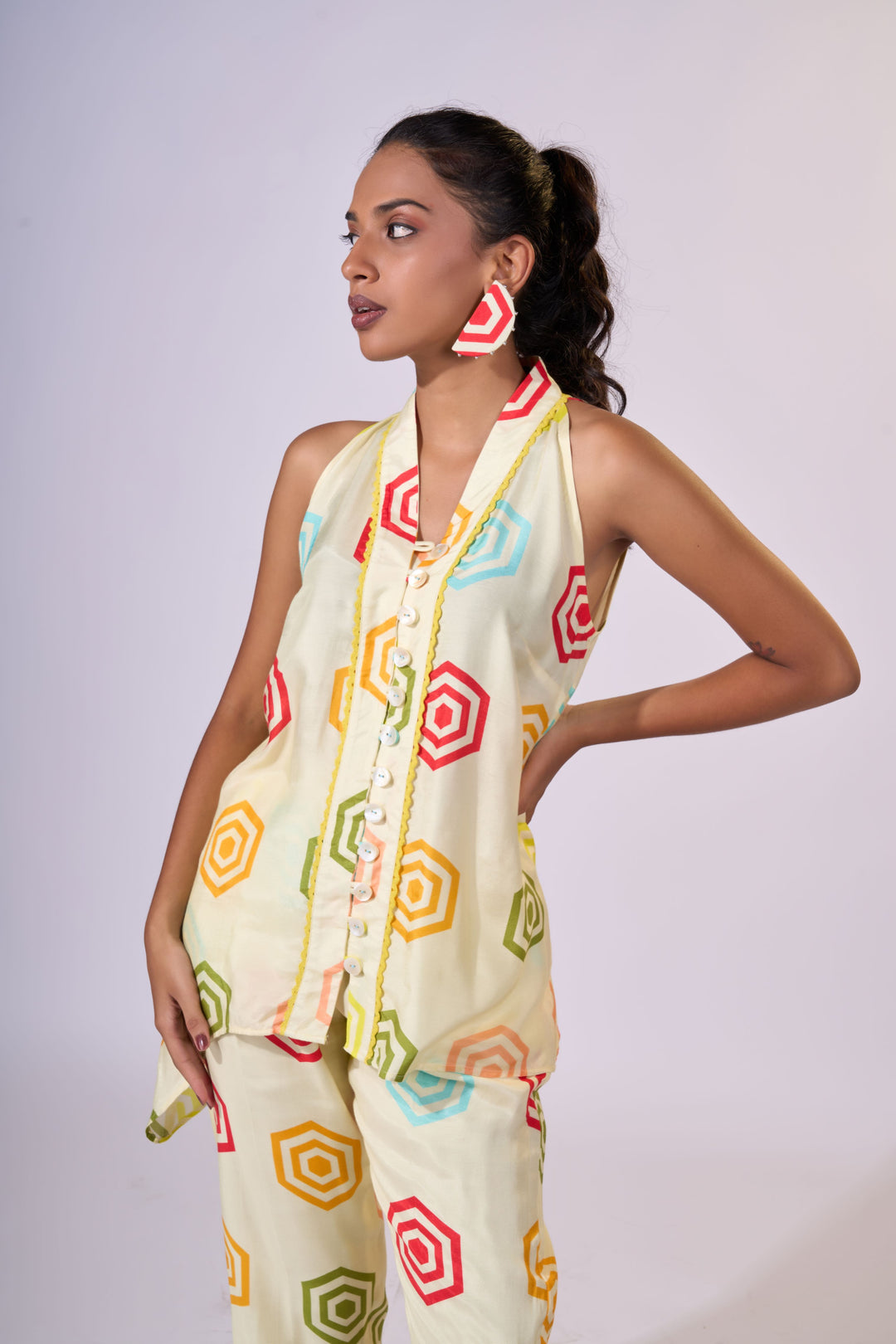 Lemon Twist Asymmetric Top - LUXURY RESORT CASUALS SUSTAINABLE FABRICS - MAGS By Sananda Basak - Pune INDIA